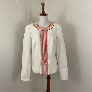 Boden Rainbow Sequin Placket Linen Mix Blazer Jacket